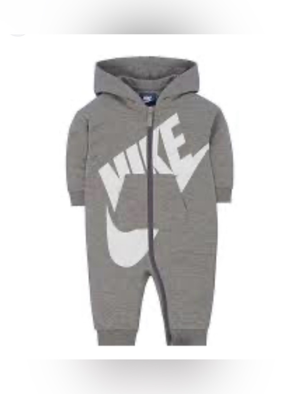 Nike Gray Hooded Baby One-Piece with White Logo. Sz Newborn Baby Boy (or girl)
